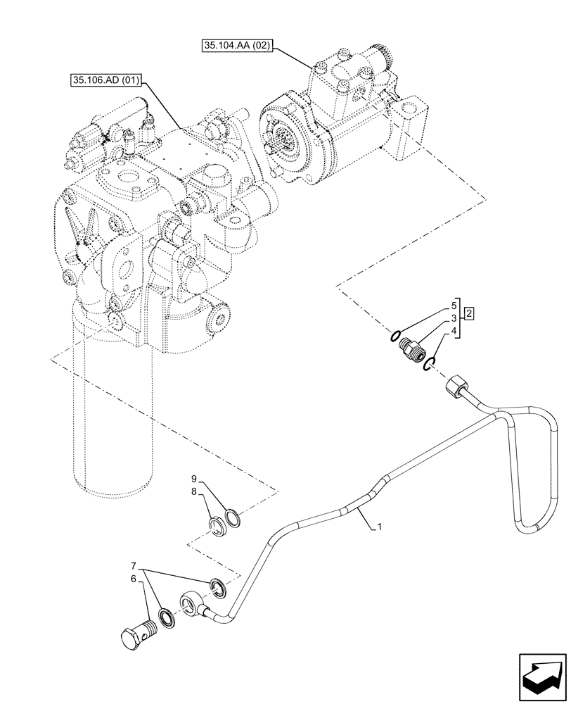 Схема запчастей Case IH MAXXUM 145 - (35.106.AD[03]) - VAR - 394835, 758441 - VARIABLE DELIVERY HYDRAULIC PUMP, HOSE (35) - HYDRAULIC SYSTEMS