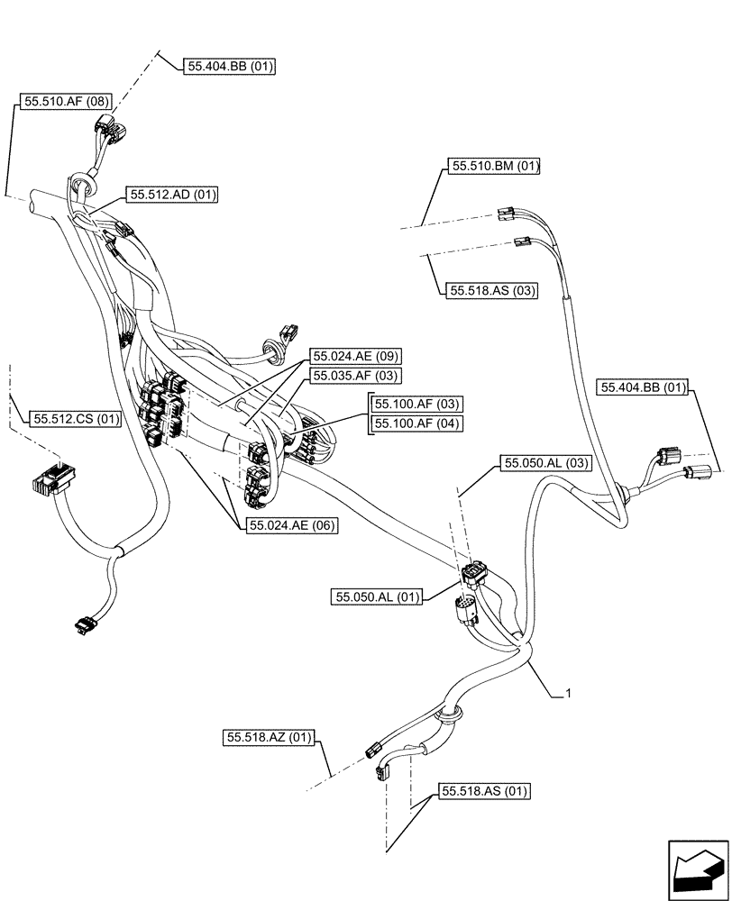 Схема запчастей Case IH MAXXUM 150 - (55.510.AF[09]) - VAR - 391828, 758441 - CAB MAIN WIRE HARNESS (55) - ELECTRICAL SYSTEMS