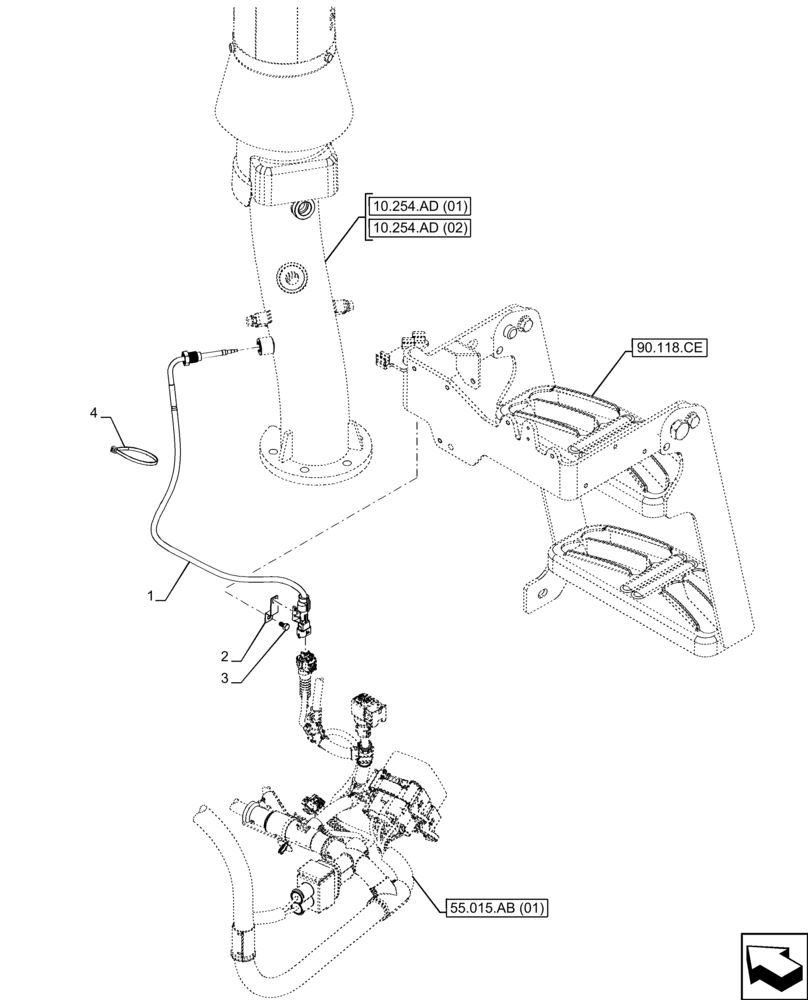 Схема запчастей Case IH FARMALL 90C - (55.014.AI[02]) - VAR - 330581, 336839, 390328, 743559, 744990, 744580, 744581 - EXHAUST PIPE, TEMPERATURE SENDER (55) - ELECTRICAL SYSTEMS