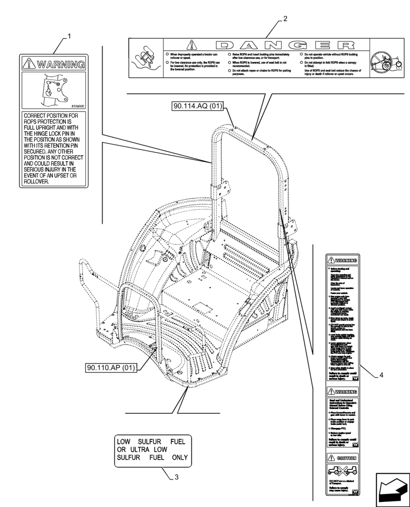 Схема запчастей Case IH FARMALL 110C - (90.108.AC[16]) - WARNING DECAL, W/O CAB (90) - PLATFORM, CAB, BODYWORK AND DECALS