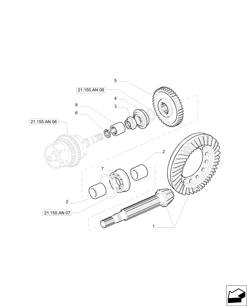 Схема запчастей Case IH PUMA 200 - (21.148.AC) - CENTRAL REDUCTION GEARS - BEVEL GEARS (21) - TRANSMISSION