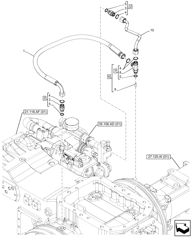 Схема запчастей Case IH MAXXUM 145 - (33.202.AP[04]) - VAR - 390801, 758437, 758440 - FINAL DRIVE, BRAKE LINE (33) - BRAKES & CONTROLS