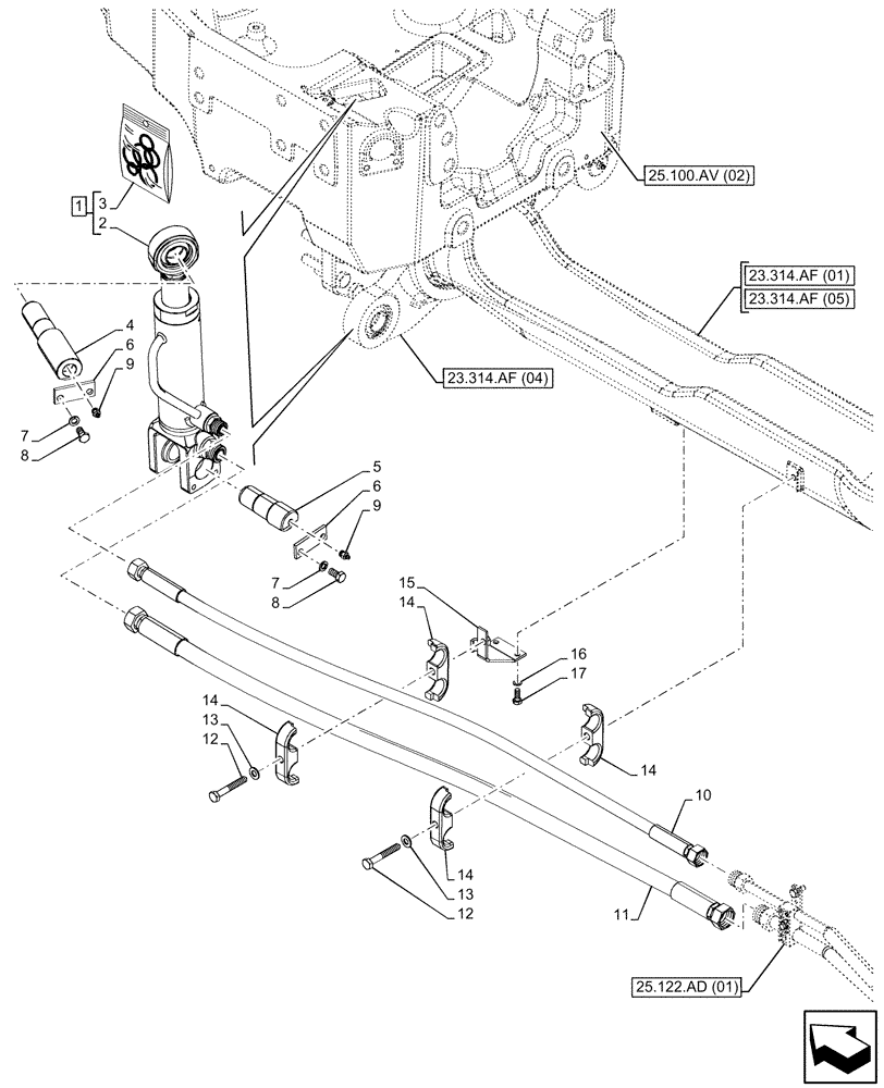 Схема запчастей Case IH MAXXUM 135 - (23.314.AF[03]) - VAR - 758422, 758423, 758427, 758428 - DRIVE SHAFT, SUSPENDED FRONT AXLE, CYLINDER (23) - FOUR WHEEL DRIVE SYSTEM