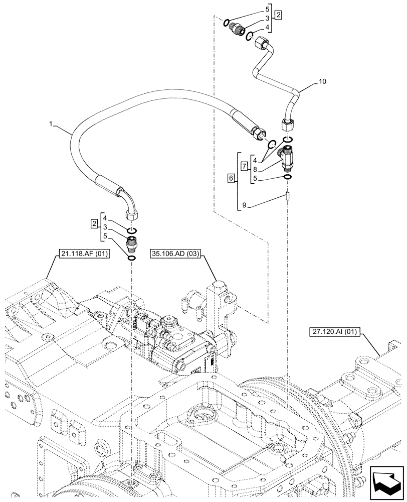 Схема запчастей Case IH MAXXUM 115 - (33.202.AP[05]) - VAR - 394835, 758441 - FINAL DRIVE, BRAKE LINE (33) - BRAKES & CONTROLS