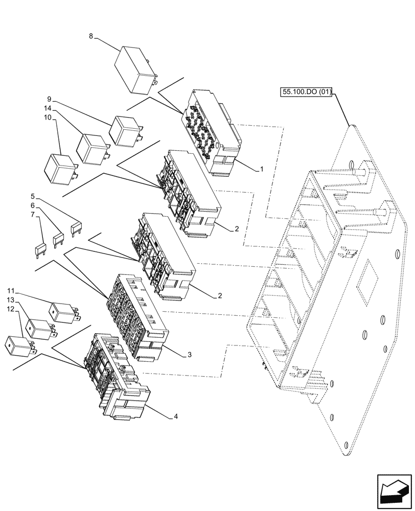 Схема запчастей Case IH MAXXUM 135 - (55.100.DO[02]) - VAR - 391828, 392209, 743729, 744985, 758441 - FUSE BOX (55) - ELECTRICAL SYSTEMS