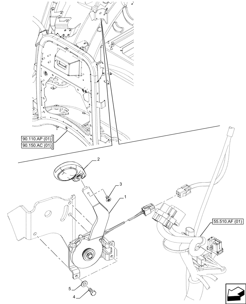 Схема запчастей Case IH FARMALL 100C - (55.525.AL[01]) - VAR - 332785, 390831, 743595, 743596 - ACCELERATOR HAND CONTROL LINKAGE (55) - ELECTRICAL SYSTEMS