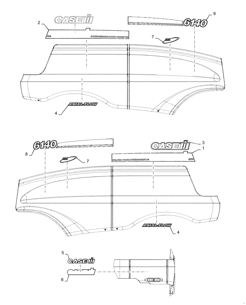 Схема запчастей Case IH 6140 - (90.108.AB[01]) - MODEL IDENTIFICATION DECAL (90) - PLATFORM, CAB, BODYWORK AND DECALS