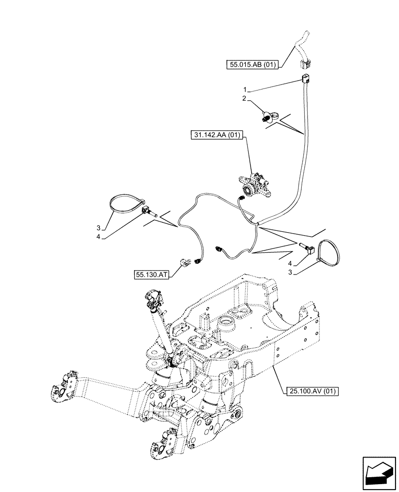 Схема запчастей Case IH MAXXUM 115 - (55.100.AX) - VAR - 743699, 743700, 744790 - HITCH, FRONT, HARNESS (55) - ELECTRICAL SYSTEMS