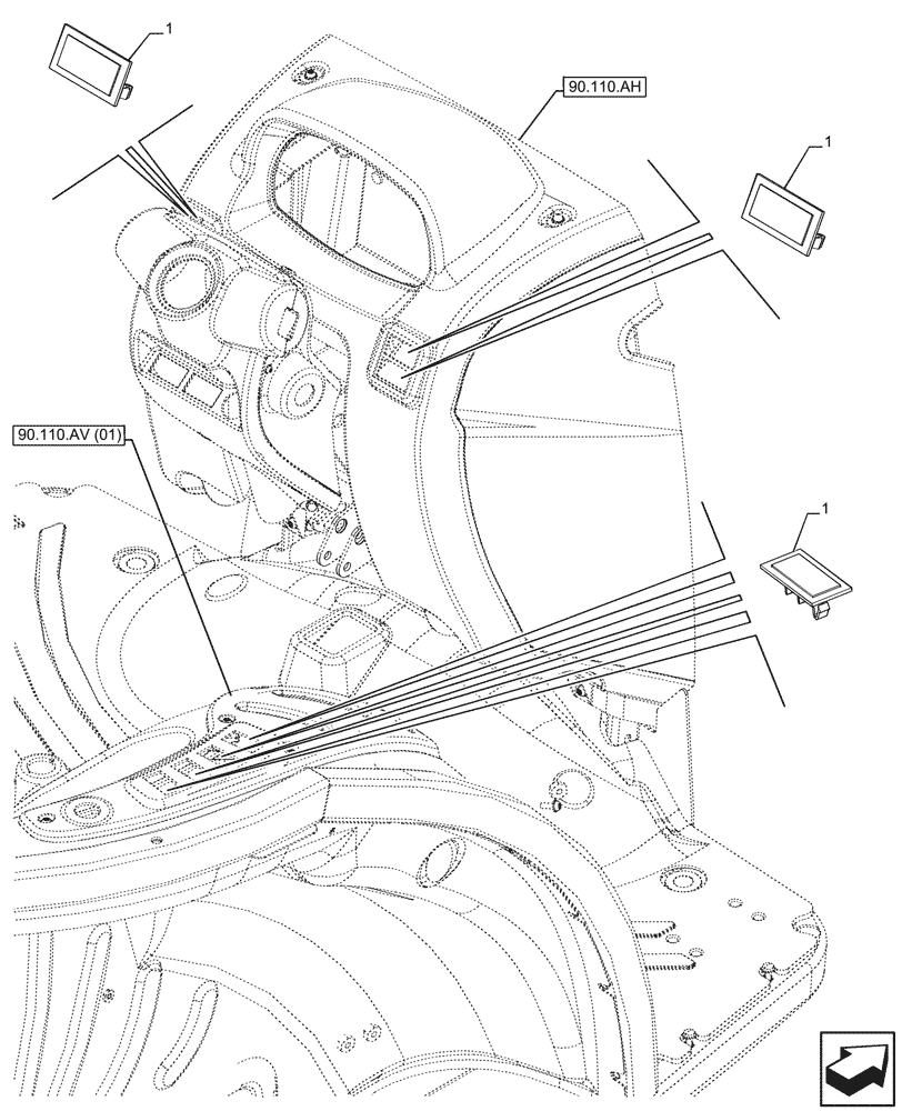 Схема запчастей Case IH FARMALL 120C - (90.110.AU[01]) - PLATFORM, TRIM, PLUGS (90) - PLATFORM, CAB, BODYWORK AND DECALS