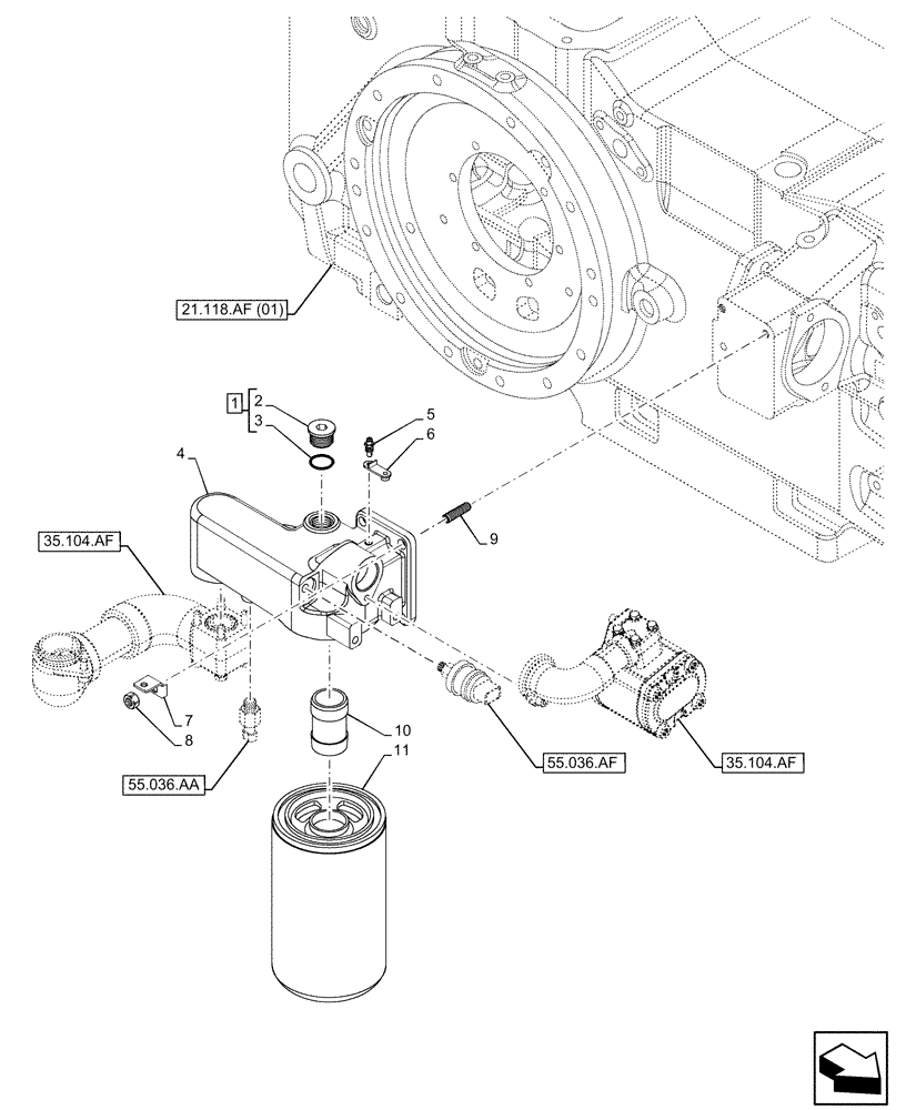 Схема запчастей Case IH MAXXUM 135 - (35.100.AL) - VAR - 391828 - LIFT CYLINDER, STEERING, OIL FILTER (35) - HYDRAULIC SYSTEMS