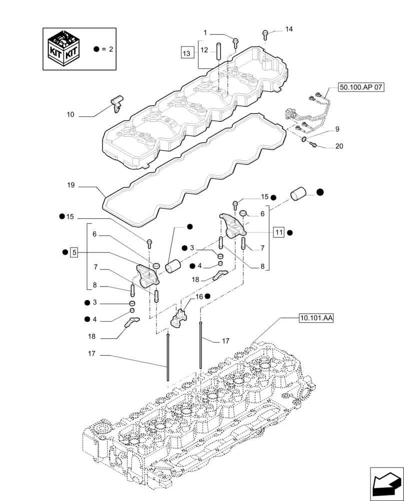 Схема запчастей Case IH PUMA 200 - (10.106.AP) - ROCKER SHAFT (10) - ENGINE