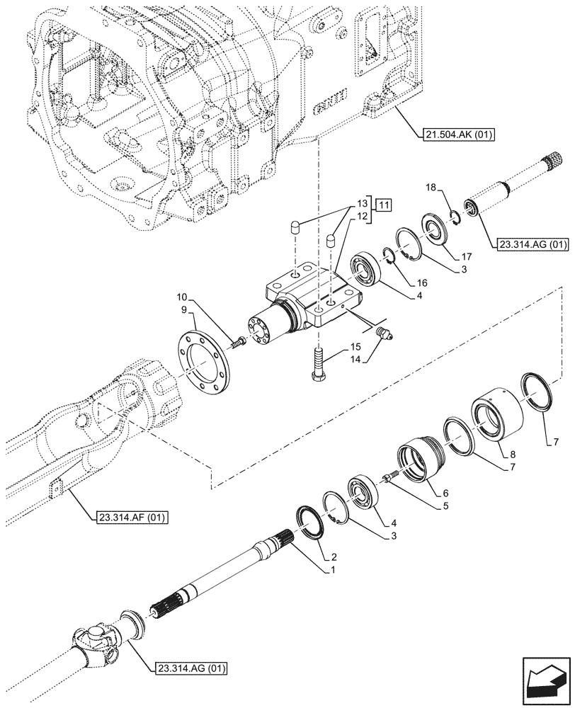 Схема запчастей Case IH MAXXUM 135 - (23.314.AF[02]) - VAR - 758422, 758423, 758427, 758428 - DRIVE SHAFT, SUSPENDED FRONT AXLE, INTERMEDIATE AXLE (23) - FOUR WHEEL DRIVE SYSTEM