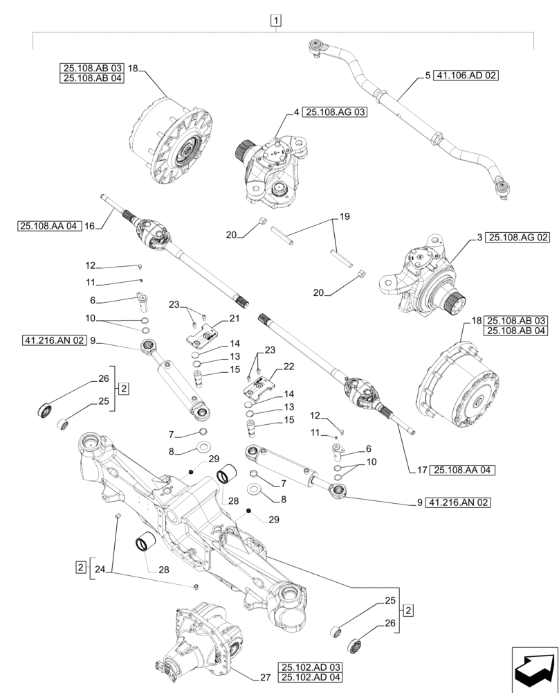 Схема запчастей Case IH MAGNUM 235 - (25.100.AD[02]) - FRONT AXLE ASSEMBLY, CLASS 4.75, STANDARD AND SUSPENDED MFD - CNH (25) - FRONT AXLE SYSTEM