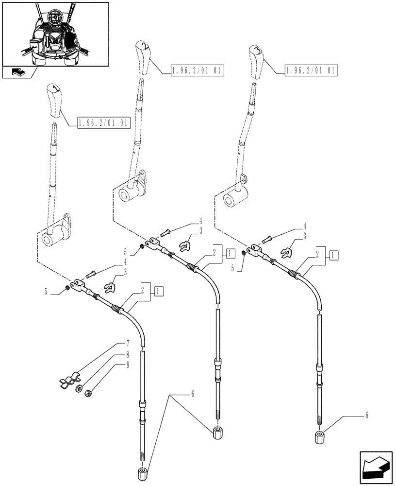 Схема запчастей Case IH PUMA 140 - (1.96.2/01[02]) - 3 MECHANICAL REAR REMOTE CONTROL VALVES - CABLES AND RELATED PARTS (VAR.333844) (10) - OPERATORS PLATFORM/CAB