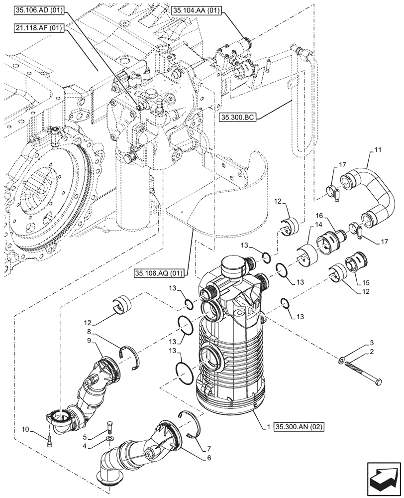 Схема запчастей Case IH MAXXUM 135 - (35.300.AN[01]) - VAR - 390801, 758437, 758440 - OIL COOLER FILTER (35) - HYDRAULIC SYSTEMS