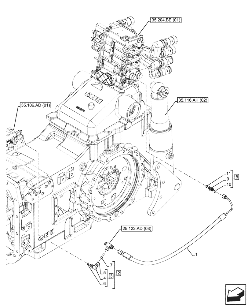 Схема запчастей Case IH MAXXUM 145 - (35.204.BJ[02]) - VAR - 394835, 743686, 743733, 758359, 758441 - REMOTE CONTROL VALVE, HOSE (35) - HYDRAULIC SYSTEMS