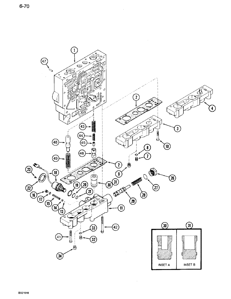 Схема запчастей Case IH 7120 - (6-070) - TRANS. CONTROL VALVE ASSY, BODY SECTION, CREEPER VALVE BODY & LOWER PLATE, TWO SPEED REVERSE VALVES (06) - POWER TRAIN