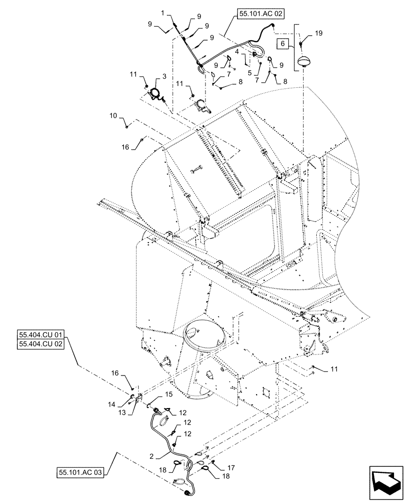 Схема запчастей Case IH 5140 - (55.426.AH[01]) - GRAIN TANK WIRE HARNESS (55) - ELECTRICAL SYSTEMS