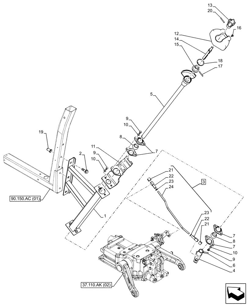 Схема запчастей Case IH FARMALL 110C - (37.108.AD[03]) - VAR - 332035 - HYDRAULIC LIFT, CONTROL LEVER, CAB (37) - HITCHES, DRAWBARS & IMPLEMENT COUPLINGS