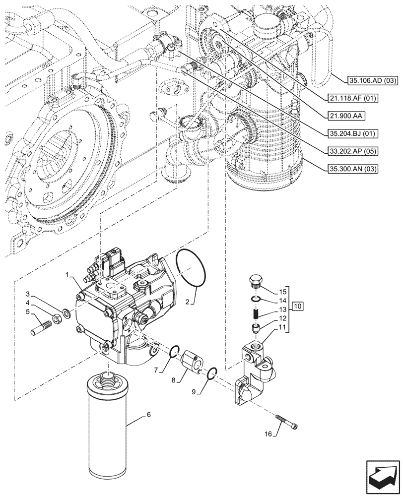 Схема запчастей Case IH MAXXUM 115 - (35.106.AD[05]) - VAR - 394835, 758441 - VARIABLE DELIVERY HYDRAULIC PUMP (35) - HYDRAULIC SYSTEMS