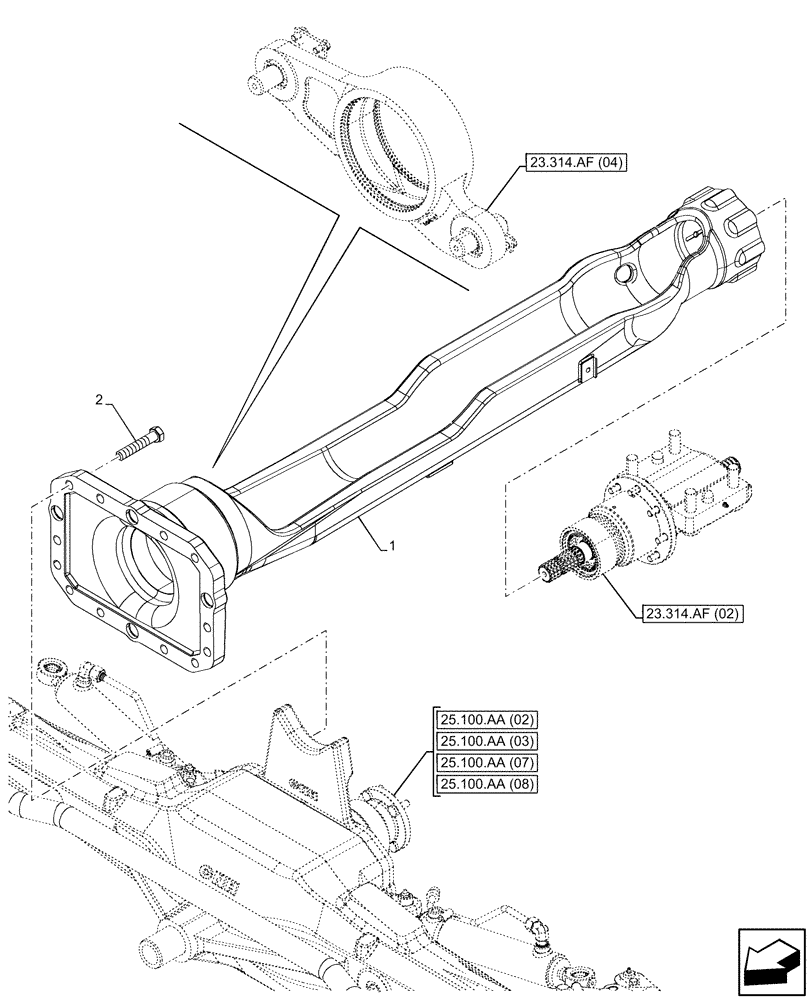 Схема запчастей Case IH MAXXUM 115 - (23.314.AF[01]) - VAR - 758422, 758423, 758427, 758428 - DRIVE SHAFT, SUSPENDED FRONT AXLE, COVER (23) - FOUR WHEEL DRIVE SYSTEM