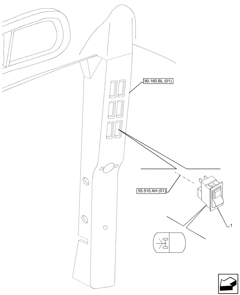 Схема запчастей Case IH MAXXUM 135 - (55.542.AE) - VAR - 758422, 758423, 758427, 758428 - FRONT AXLE, SUSPENSION, SWITCH (55) - ELECTRICAL SYSTEMS