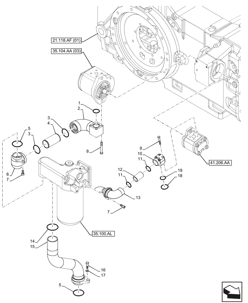 Схема запчастей Case IH MAXXUM 115 - (35.104.AF) - VAR - 391828 - LIFT CYLINDER, OIL PUMP, HOSE (35) - HYDRAULIC SYSTEMS