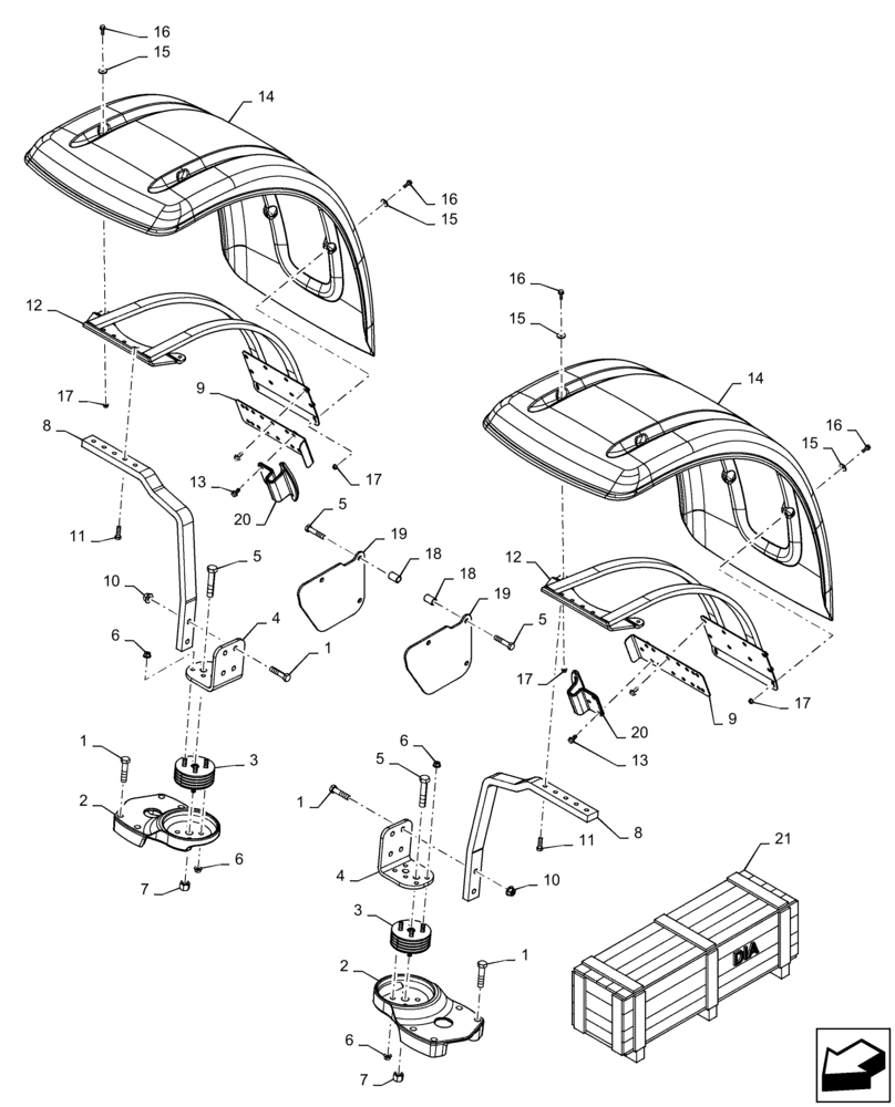 Схема запчастей Case IH MAGNUM 340 - (90.116.AC[07]) - FRONT FENDERS & FENDER MOUNTING PARTS - WIDE, CLASS 5 WIDE AXLE (90) - PLATFORM, CAB, BODYWORK AND DECALS