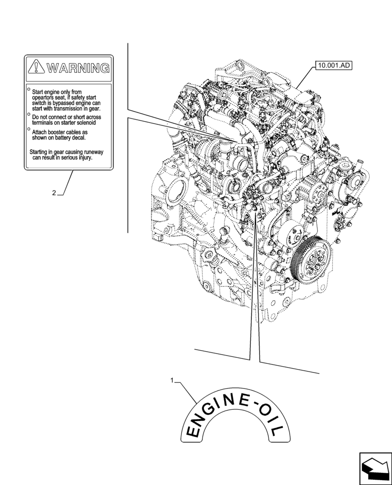 Схема запчастей Case IH FARMALL 120C - (90.108.AC[19]) - WARNING DECAL, ENGINE (90) - PLATFORM, CAB, BODYWORK AND DECALS