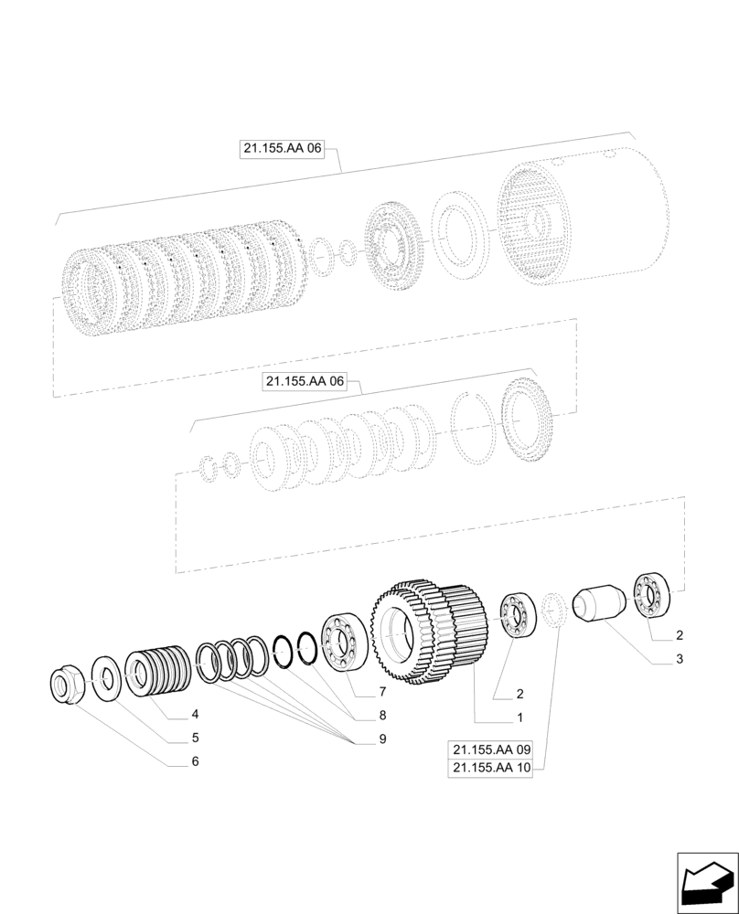 Схема запчастей Case IH PUMA 215 - (21.155.AA[07]) - SPEED GEARS AND CLUTCHES - GEARS (21) - TRANSMISSION