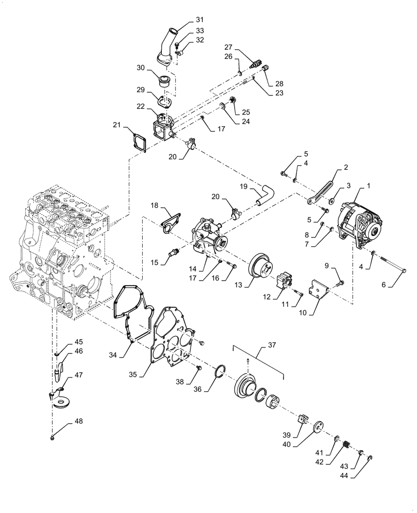 Схема запчастей Case IH FARMALL 35A - (10.400.BB[01]) - COOLING SYSTEM LINE (10) - ENGINE