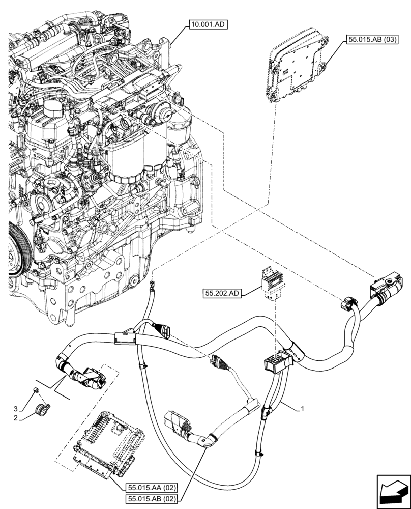 Схема запчастей Case IH FARMALL 110C - (55.015.AB[04]) - VAR - 336839 - ENGINE, WIRE HARNESS (55) - ELECTRICAL SYSTEMS