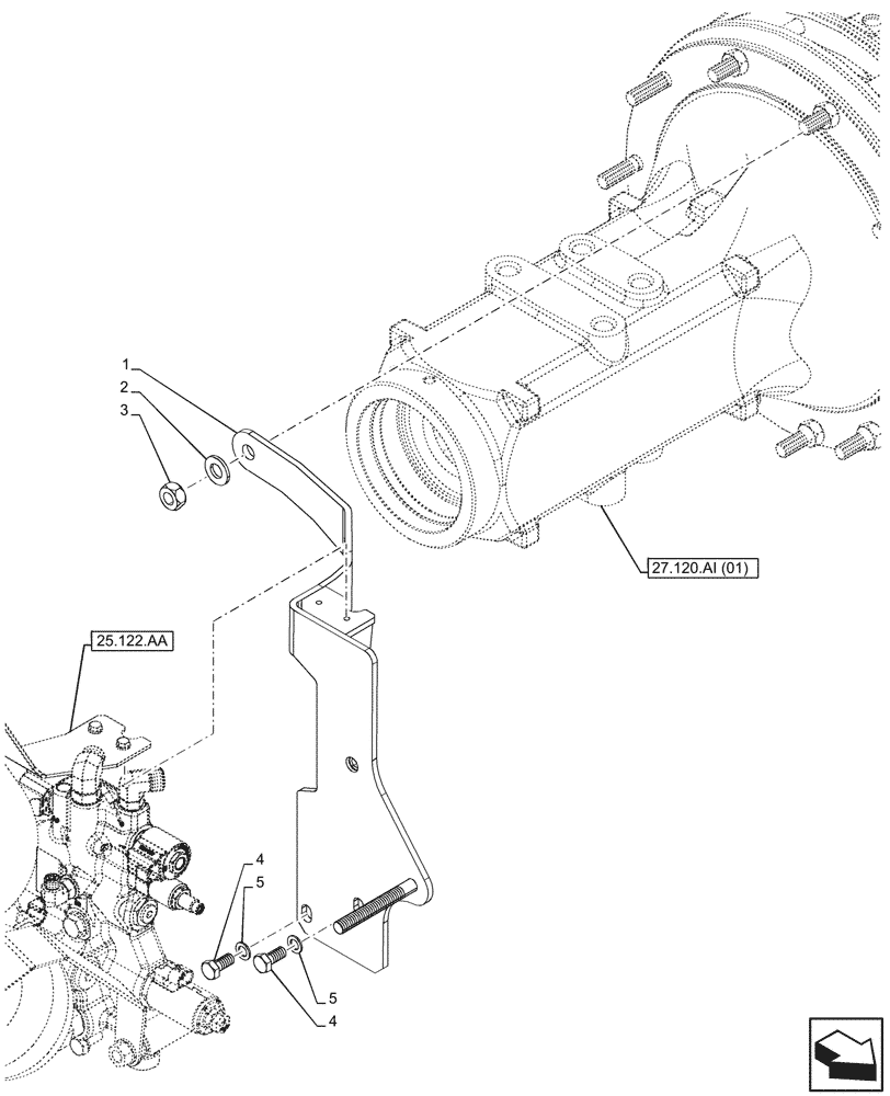 Схема запчастей Case IH MAXXUM 135 - (25.122.AL[02]) - VAR - 758422, 758423, 758427, 758428 - FRONT AXLE, SUSPENDED, CONTROL VALVE, SUPPORT (25) - FRONT AXLE SYSTEM