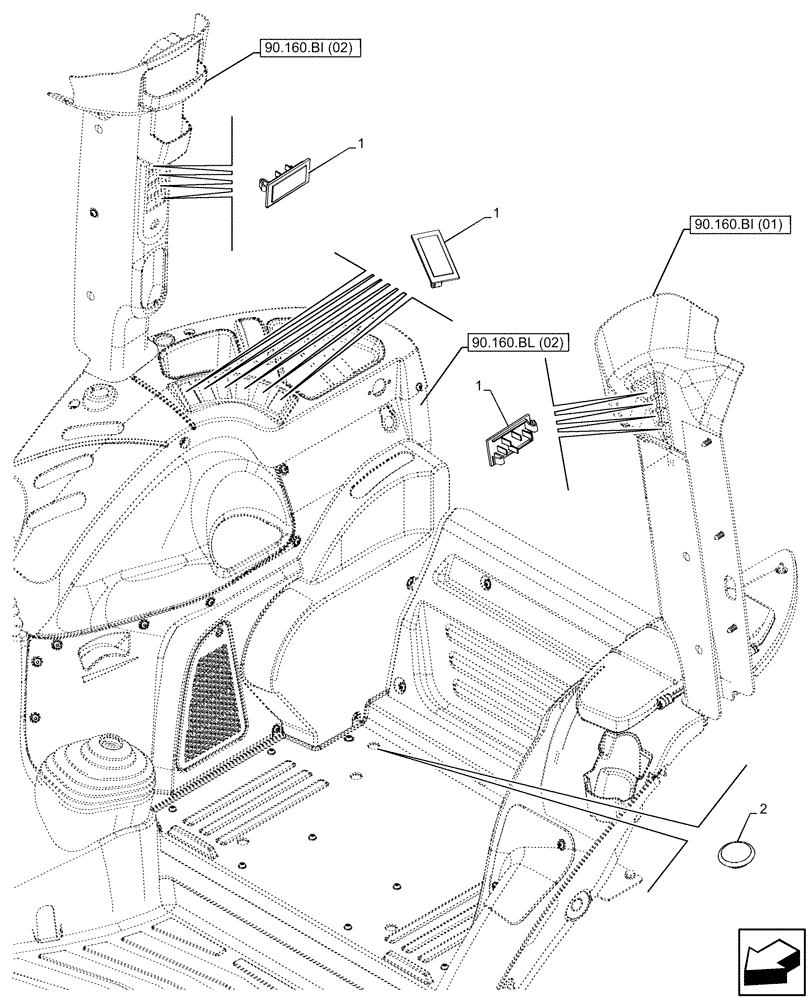 Схема запчастей Case IH FARMALL 110C - (90.160.BY[01]) - CAB, TRIM, PLUGS (90) - PLATFORM, CAB, BODYWORK AND DECALS