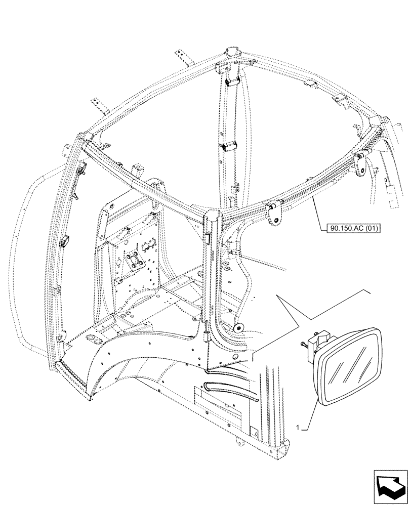 Схема запчастей Case IH PUMA 185 CVT - (90.151.AK[03]) - VAR - 758114 - MIRROR, REAR (90) - PLATFORM, CAB, BODYWORK AND DECALS