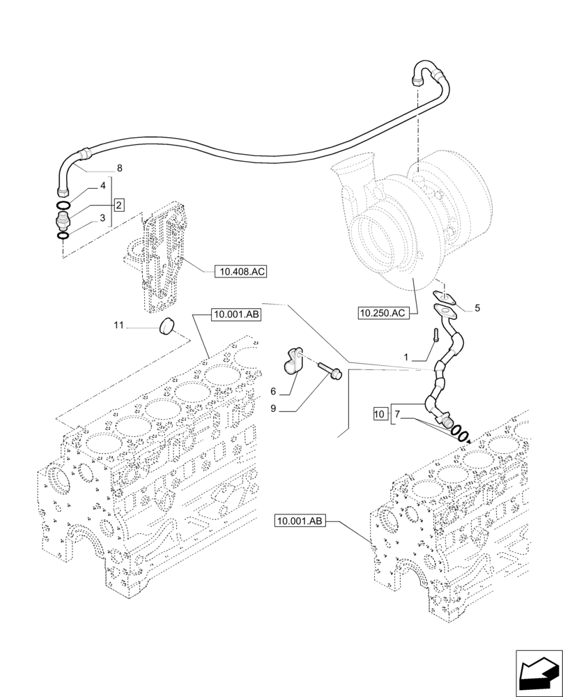 Схема запчастей Case IH PUMA 215 - (10.250.AD) - PIPING ENGINE OIL (10) - ENGINE