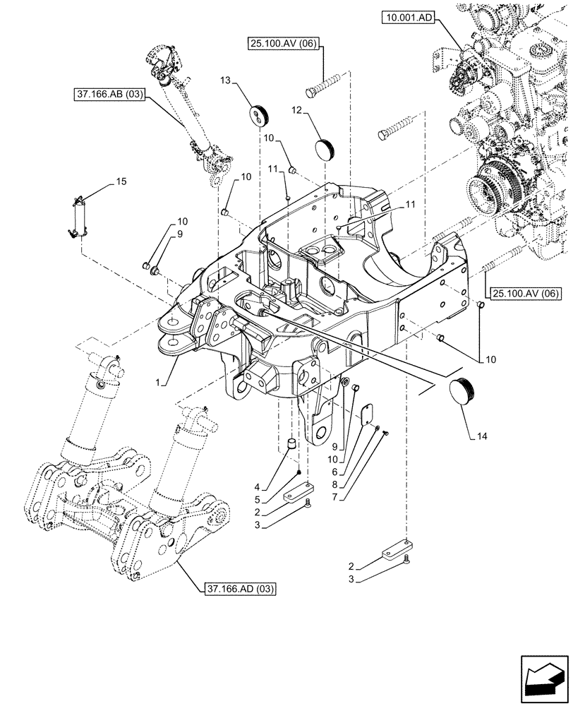 Схема запчастей Case IH MAXXUM 115 - (25.100.AV[04]) - VAR - 743699, 743700 - 4WD FRONT AXLE, INTEGRATED HYDRAULIC LIFT, SUPPORT (25) - FRONT AXLE SYSTEM