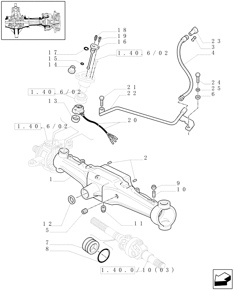 Схема запчастей Case IH MXM175 - (1.40.6/01) - (VAR.463) 4WD FRONT AXLE WITH SUSPENSIONS, FULL POWER SHIFT - BOX (04) - FRONT AXLE & STEERING