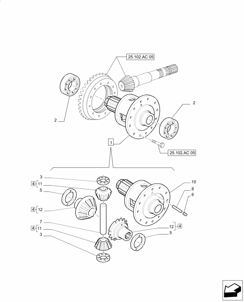 Схема запчастей Case IH PUMA 200 - (25.102.AD[02]) - FRONT AXLE - DIFFERENTIAL - CANE VERSION (25) - FRONT AXLE SYSTEM