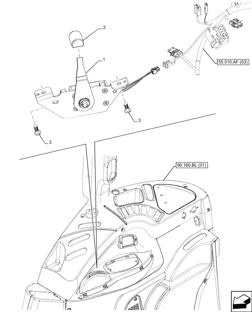 Схема запчастей Case IH FARMALL 90C - (55.525.AL[02]) - VAR - 390832, 743597 - ACCELERATOR HAND CONTROL LINKAGE, HI-LO, CAB (55) - ELECTRICAL SYSTEMS