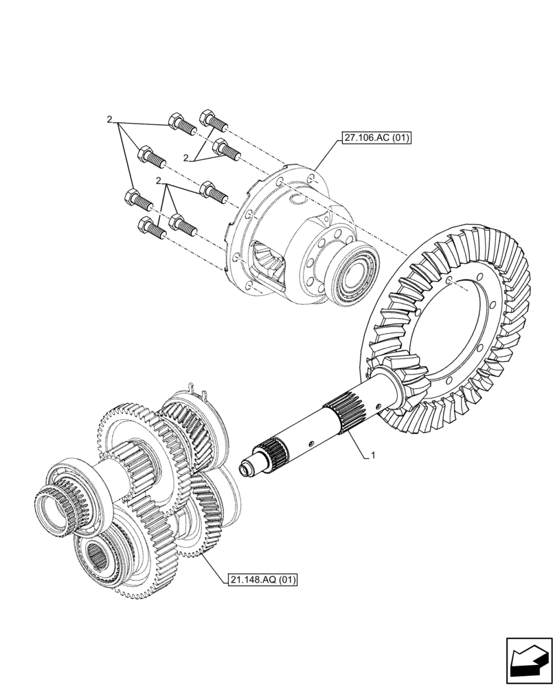 Схема запчастей Case IH FARMALL 110C - (27.106.AA[01]) - VAR - 743507 - REAR AXLE, BEVEL GEAR, BEVEL PINION (30KM/H) (27) - REAR AXLE SYSTEM