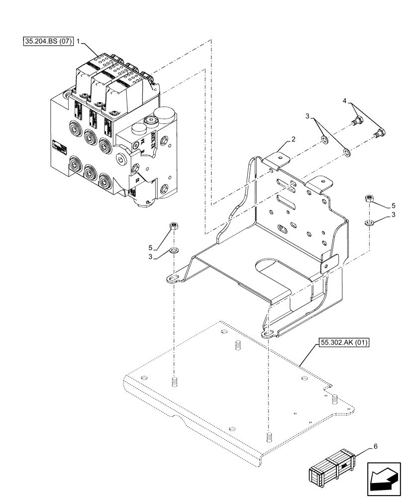 Схема запчастей Case IH MAXXUM 135 - (35.204.BS[06]) - VAR - 743690, 758354 - 3 MID-MOUNT CONTROL VALVES, ELECTRICAL, SUPPORT (35) - HYDRAULIC SYSTEMS