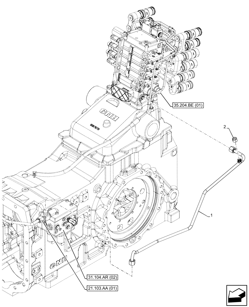 Схема запчастей Case IH MAXXUM 145 - (21.103.AA[02]) - VAR - 394835, 758441 - ACCUMULATOR, HOSE (21) - TRANSMISSION