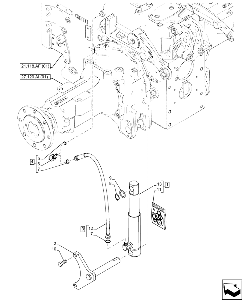 Схема запчастей Case IH FARMALL 100C - (35.116.AH) - VAR - 332785, 743596, 743597 - 3 POINT HITCH, LIFT CYLINDER (35) - HYDRAULIC SYSTEMS