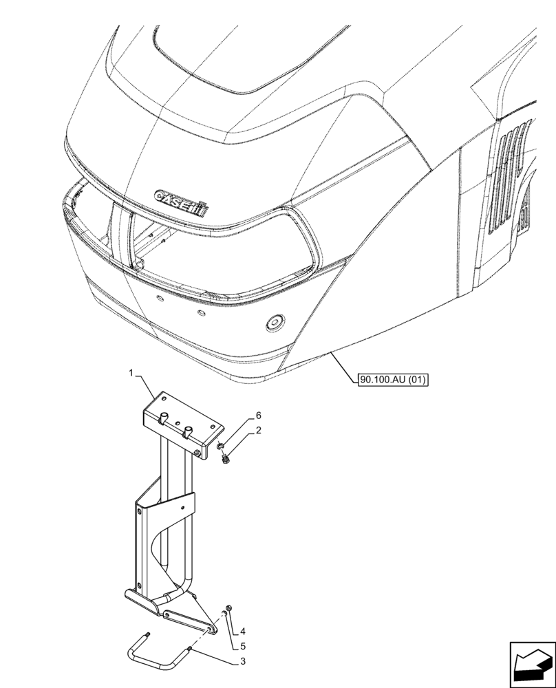 Схема запчастей Case IH FARMALL 90C - (90.102.AU[01]) - HOOD, LATCH, SUPPORT (90) - PLATFORM, CAB, BODYWORK AND DECALS