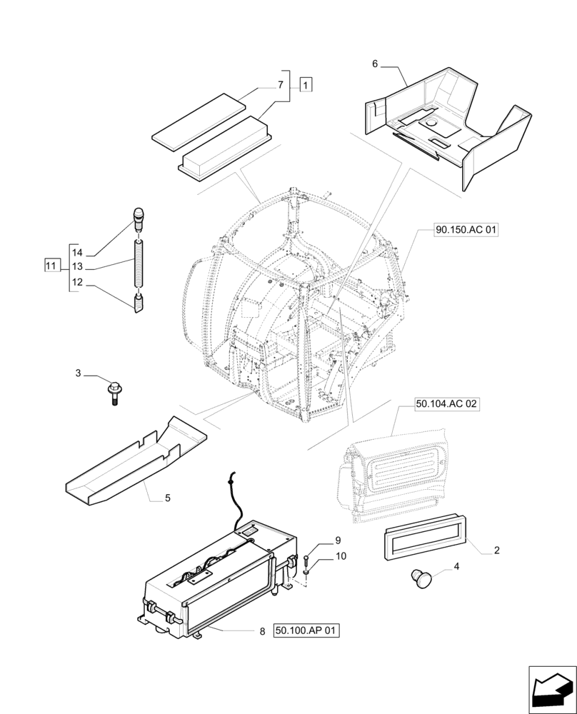 Схема запчастей Case IH PUMA 215 - (50.104.AC[04]) - HEATING/AIR CONDITIONING - HEATER-AIR CONDITIONER AND RELATED PARTS (50) - CAB CLIMATE CONTROL