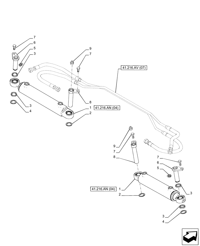 Схема запчастей Case IH PUMA 185 CVT - (41.216.AN[02]) - VAR - 337416, 758048, 758049 - FRONT AXLE, SUSPENDED, STEERING CYLINDER (41) - STEERING