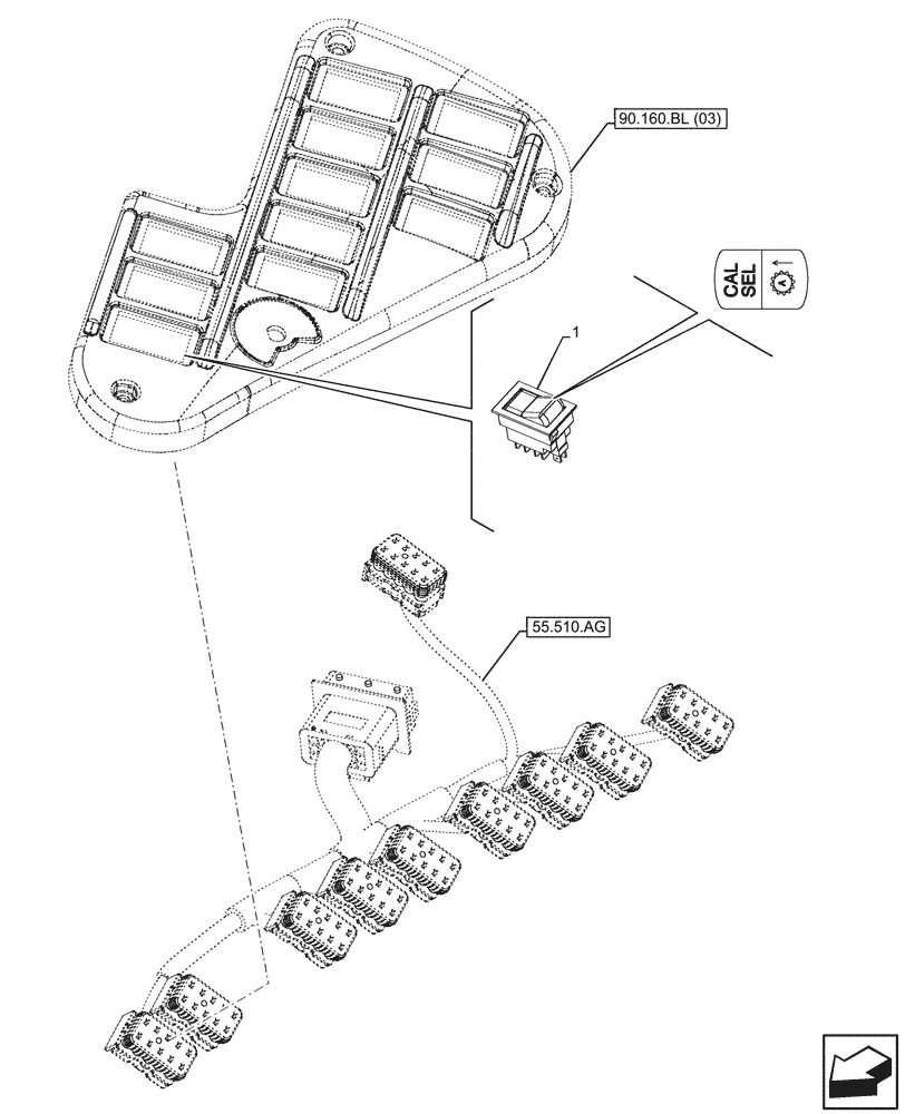 Схема запчастей Case IH MAXXUM 145 - (55.513.AA[03]) - VAR - 390761 - TRANSMISSION, MANUAL/SEMIAUTO, SWITCH (55) - ELECTRICAL SYSTEMS