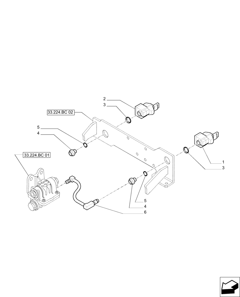 Схема запчастей Case IH PUMA 200 - (33.224.BC[03]) - PNEUMATIC TRAILER BRAKE - BRACKET AND COUPLING (33) - BRAKES & CONTROLS