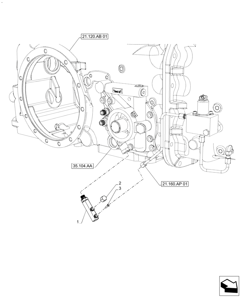 Схема запчастей Case IH FARMALL 110A - (27.100.AP[03]) - VAR - 330066 - TRANSFER BOX, CONTROL, 2WD, WITH CREEPER (27) - REAR AXLE SYSTEM